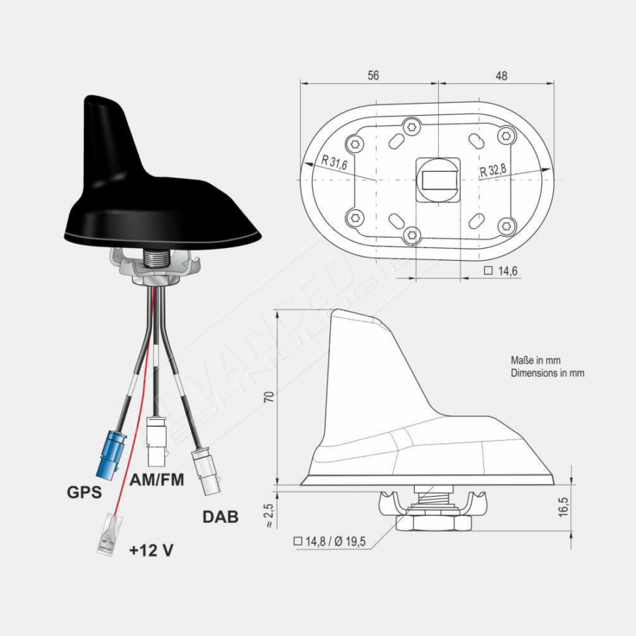 SharkFin Antenna - GPS / Digital Radio (DAB / DAB+) / FM